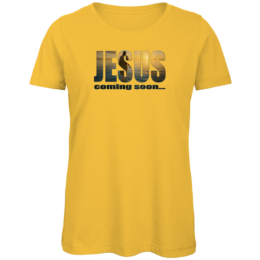 Damen Premium Bio T-Shirt "Jesus - coming soon..."